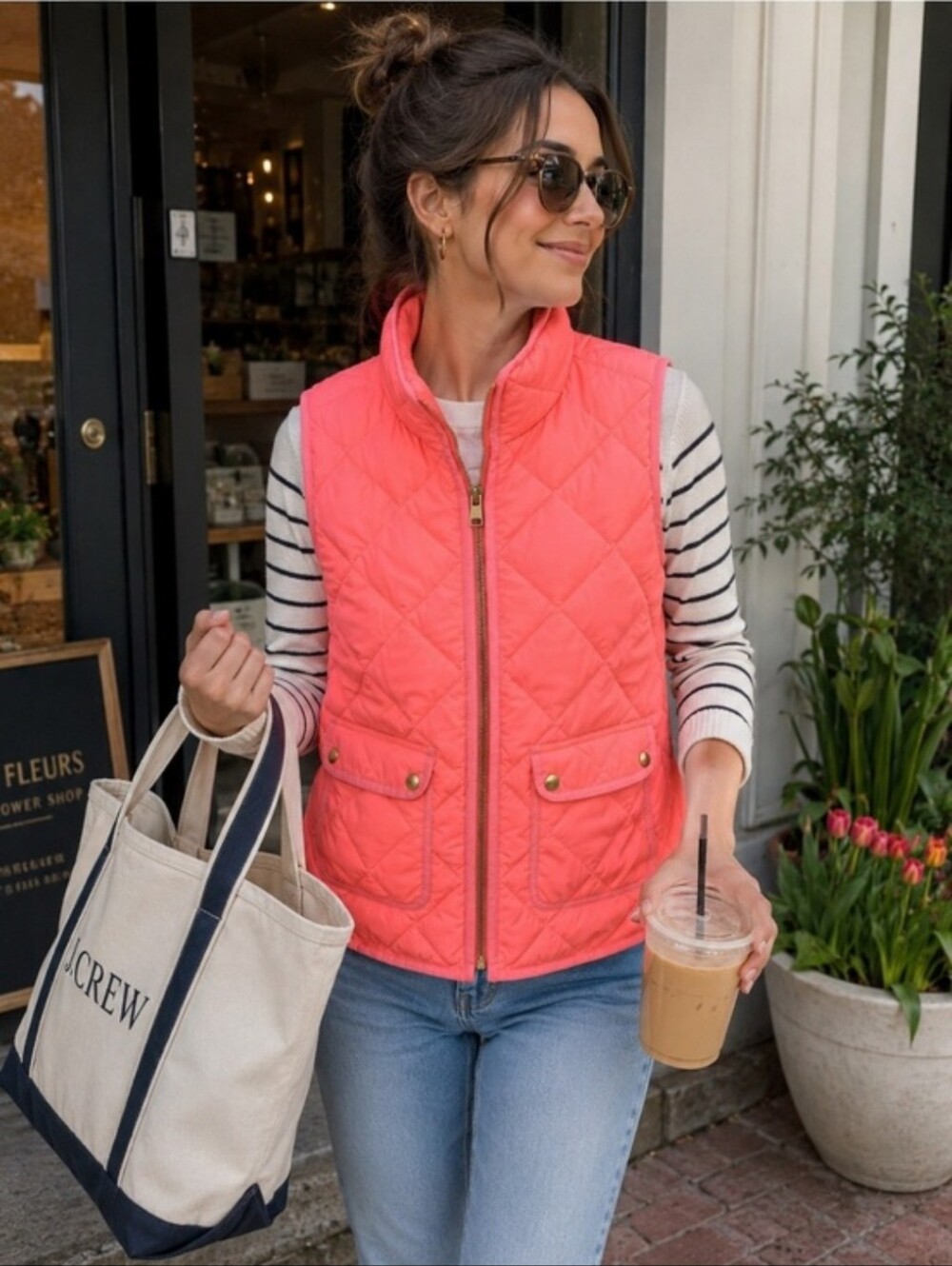 J. Crew Excursion Quilted Coral Pink Vest Sz XS